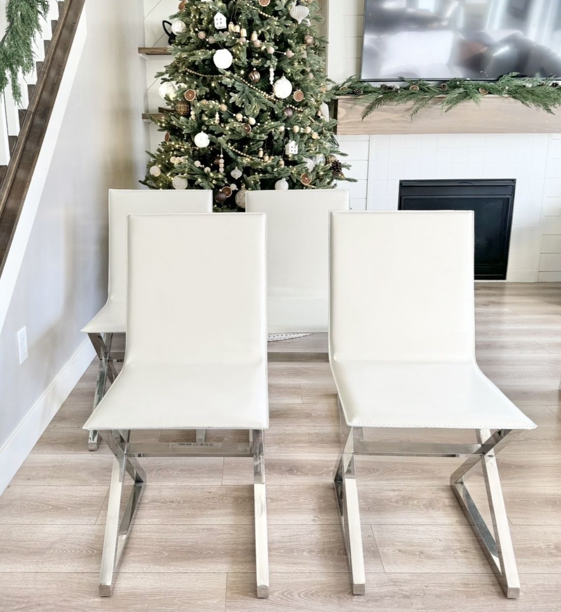 GORGEOUS | Set of 4 | High End | Bonded Leather | Metal | Contemporary | Modern | Minimalist | Dining Chairs
