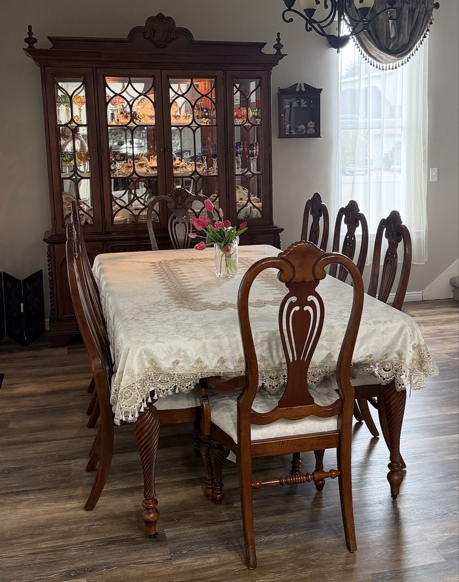 Classic Cherry Wood Dining Set - Table with 8 Chairs and China Cabinet in WJ
