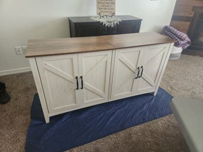SONGMICS VASAGLE LSC381-S Rustic White & Honey Brown Storage Cabinet w/ Adjustable Shelves
