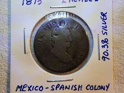 1813JJ Mexico - Spanish Colony 2 Reales - 90.3% Silver