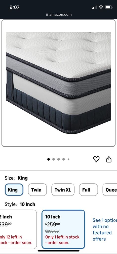 King Mattress 10 Inch Innerspring Hybrid,
