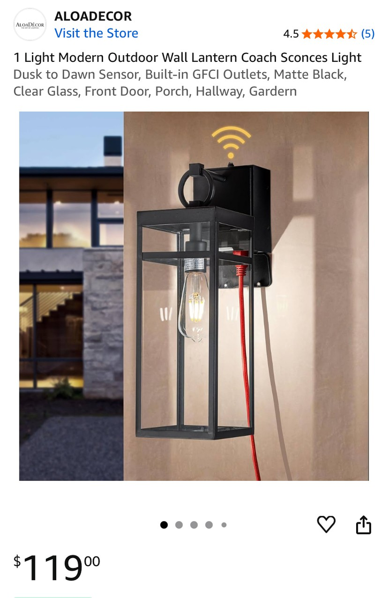 Outdoor Light Wall Sconce Built in GFCI Outlet