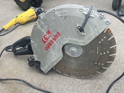 Diamond Products Core Cut C16 16” Electric Concrete Saw – Flush Cut Setup + Blades perfect for basement plumbing trenches.