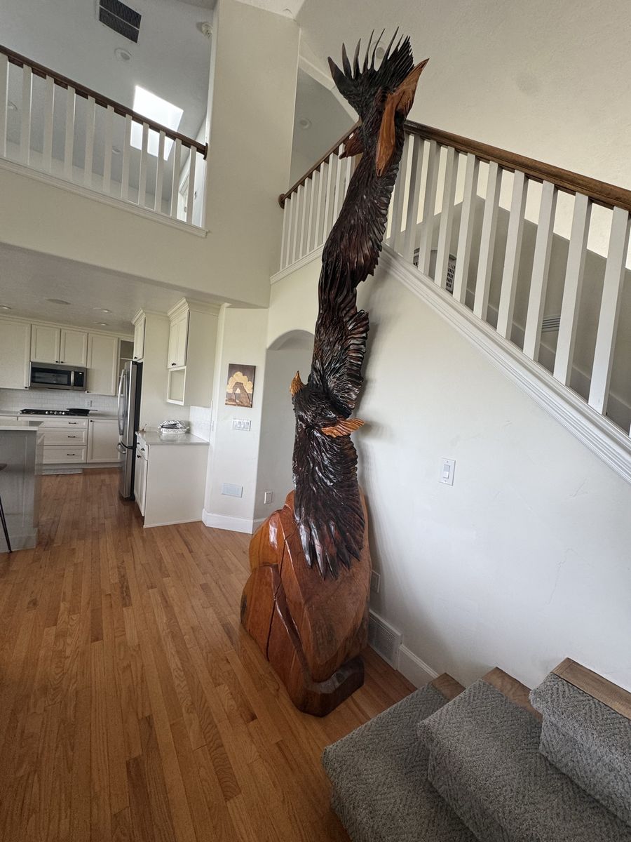 One-of-a-Kind Hand-Carved Redwood Eagle Sculpture – California Artist