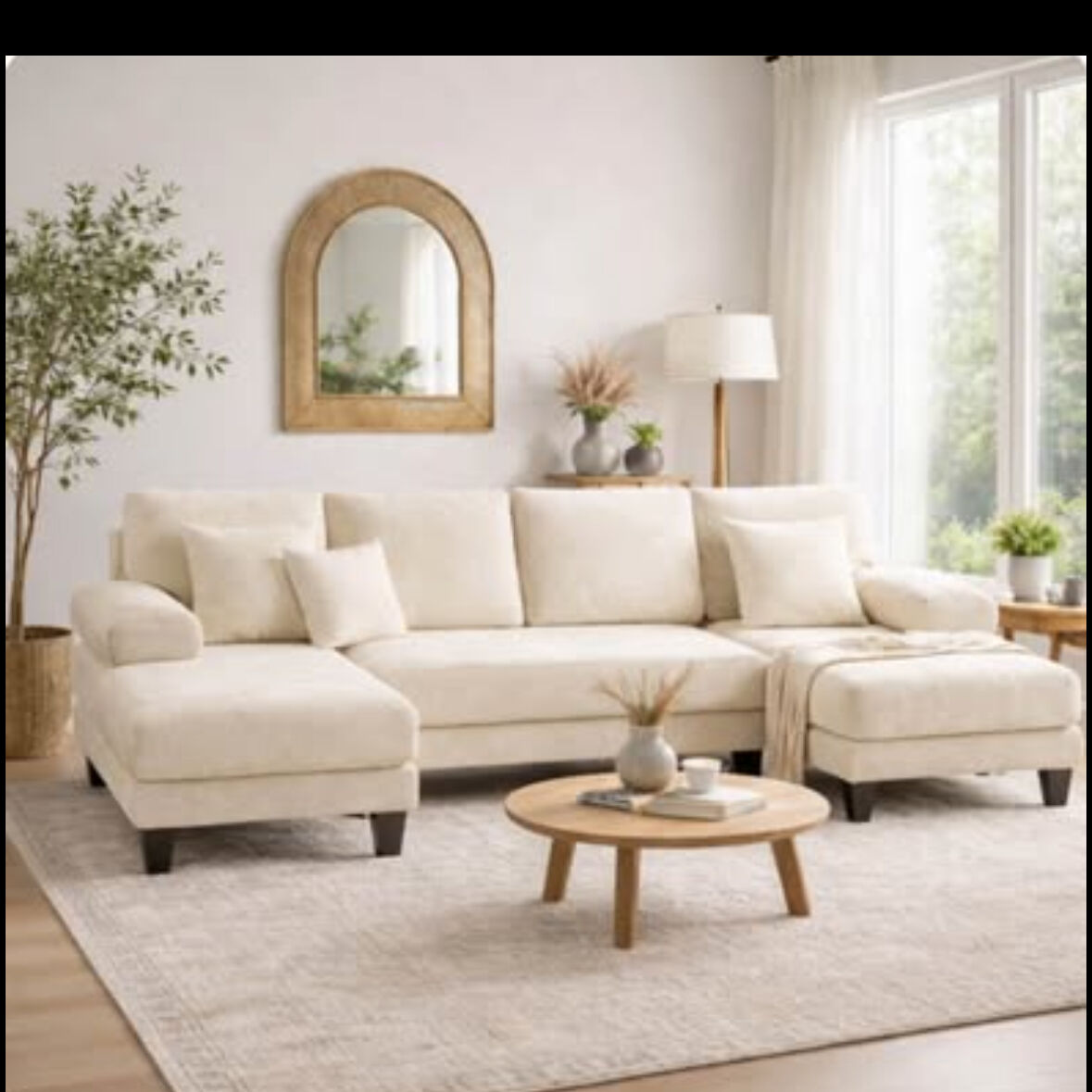 NEW Cream U-Sectional Sofa w/ Double Chaise