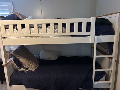 Wood bunk bed with mattresses
