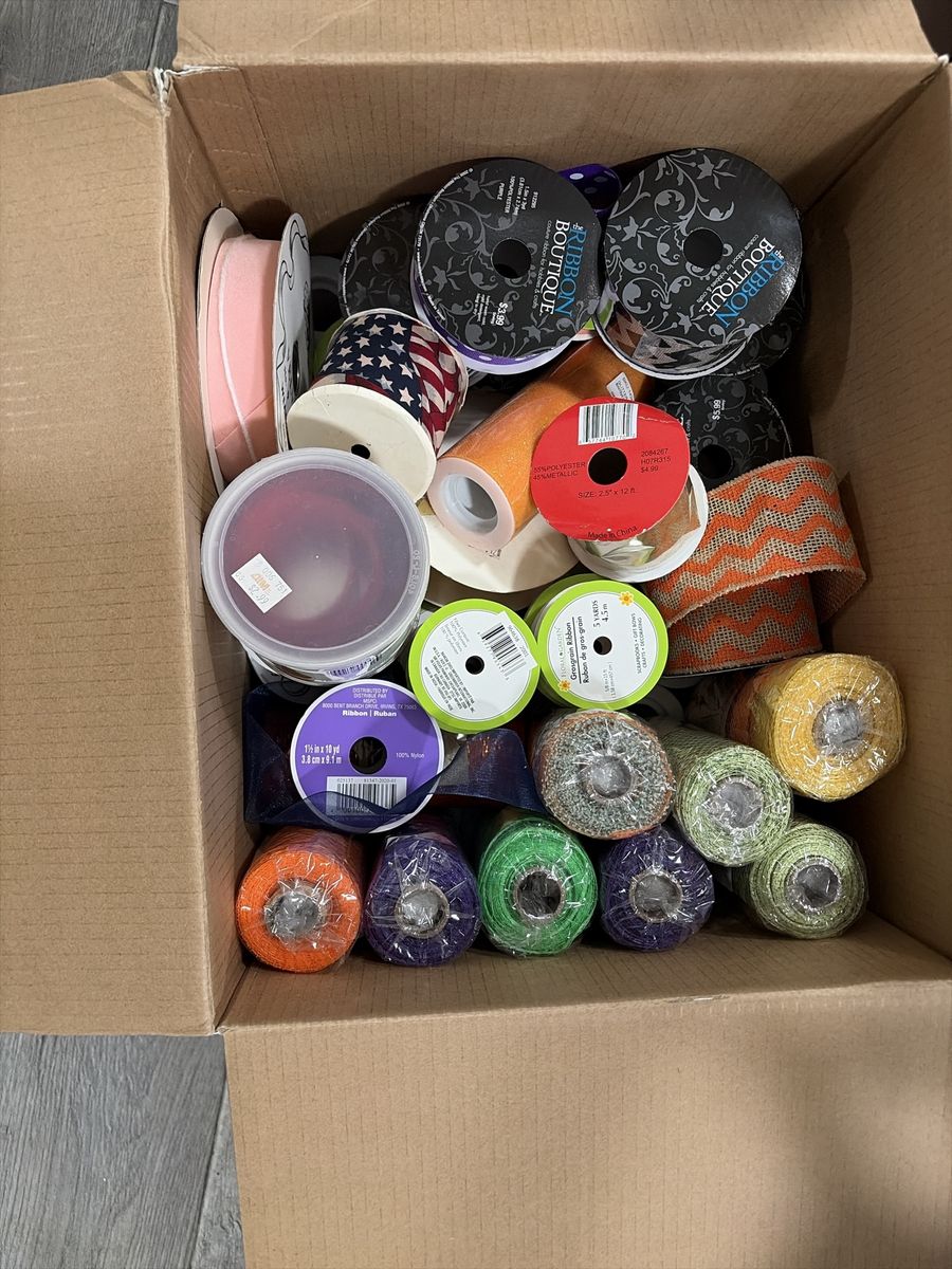 Assorted Crafting Ribbon and Decorative Mesh Spools Box Lot