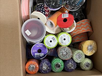 Assorted Crafting Ribbon and Decorative Mesh Spools Box Lot