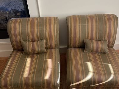 Pair of Striped Armless Accent Accent Slipper Chairs with Matching Lumbar Pillows