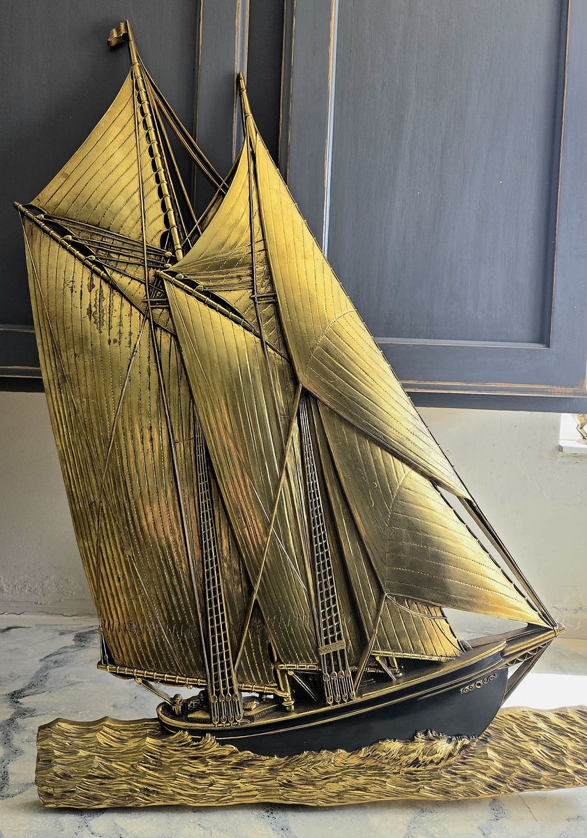 Vintage 1972 Gold Schooner / Sailboat Wall Decor (Dart Ind.)