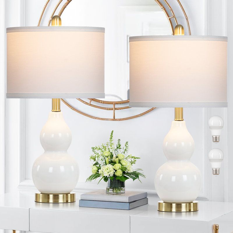 BRAND NEW 22" Ceramic Gourd Bedside Table Lamp Set with Bulbs