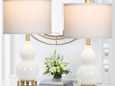 BRAND NEW 22" Ceramic Gourd Bedside Table Lamp Set with Bulbs