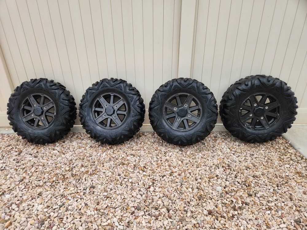 Set of 4 Stock UTV Tires & Wheels - Excellent Condition, Polaris RZR XP OEM, Black Rims 4x156 Maxxis Tires