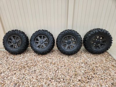 Set of 4 Stock UTV Tires & Wheels - Excellent Condition, Polaris RZR XP OEM, Black Rims 4x156 Maxxis Tires