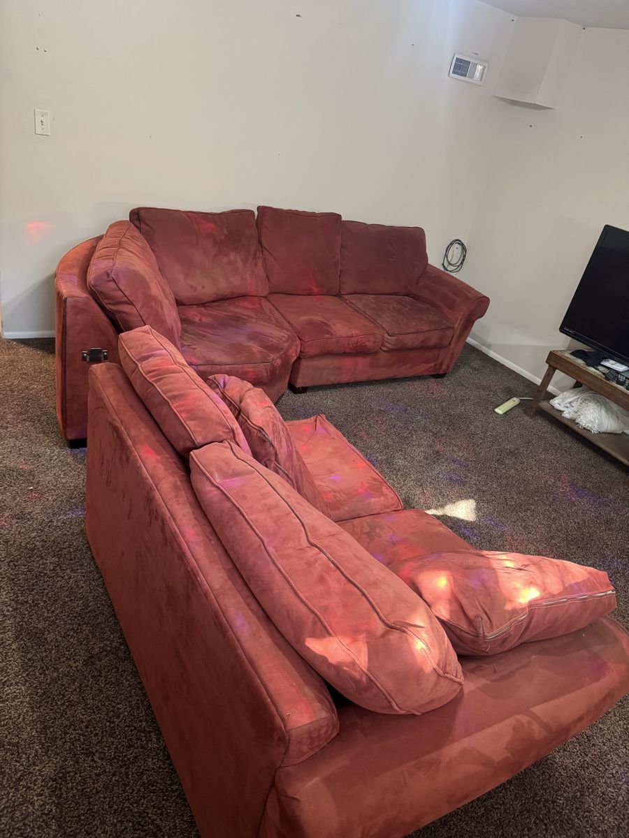 Red Suede Fabric Sectional Sofa and Matching Loveseat Set $45 today