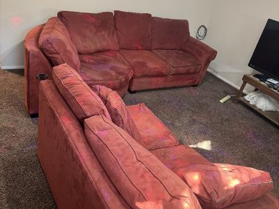 Red Suede Fabric Sectional Sofa and Matching Loveseat Set $45 today
