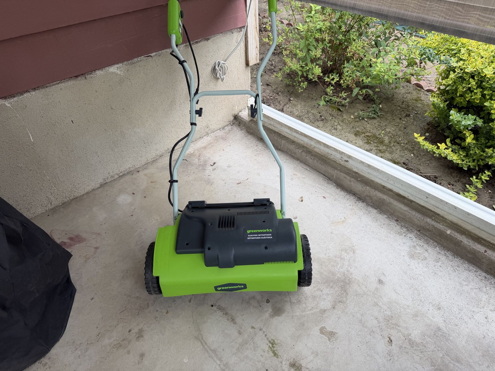 GreenWorks De-Thatching Machine electrical cord required.  Extra Tines.