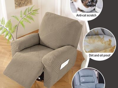 Stretch Recliner Chair Slipcover - Anti-Cat Scratch, Dirt/Oil Proof, Easy Clean, Textured Tan