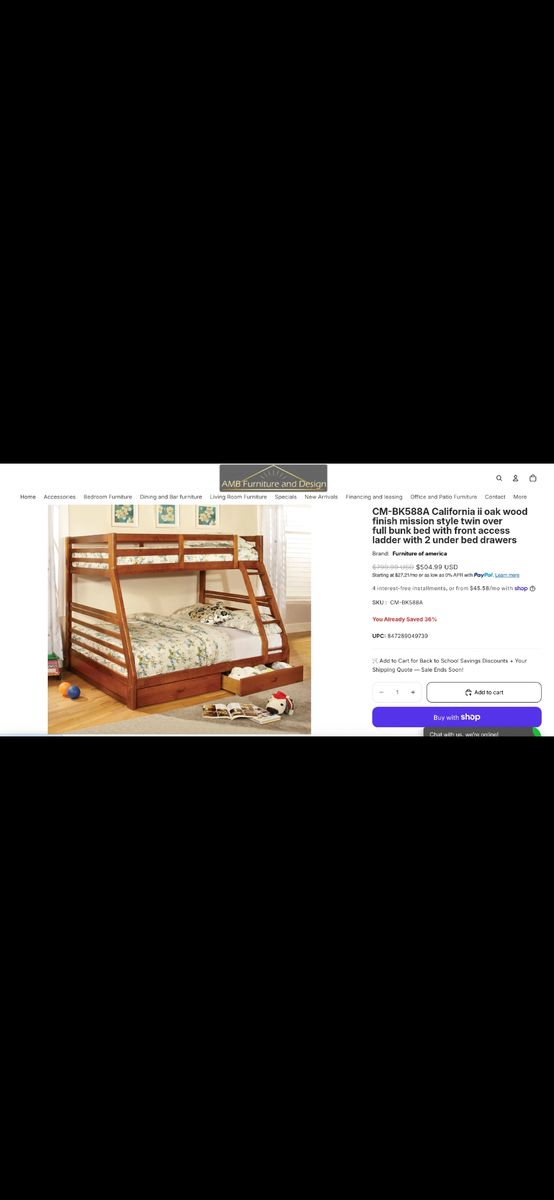 Oak Wood Finish Mission Style Twin Over Full Bunk Bed with Drawers