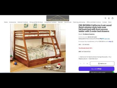 Oak Wood Finish Mission Style Twin Over Full Bunk Bed with Drawers
