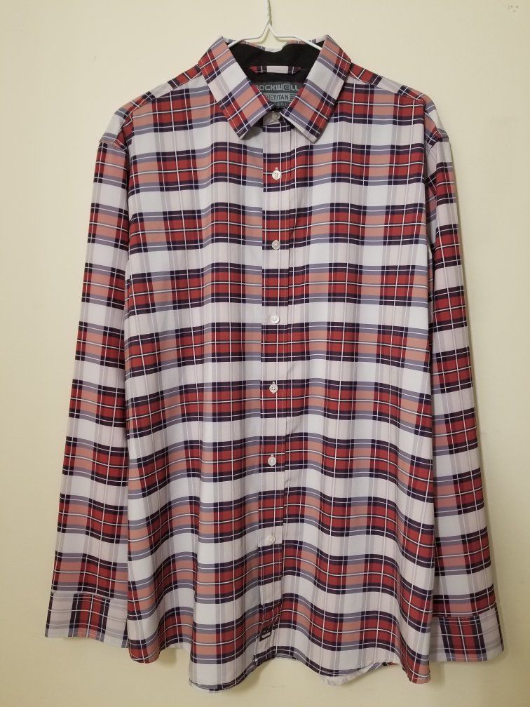 Rockwell TheTitan Men's X-Large Plaid Long Sleeve Button-Up Shirt - Polyester