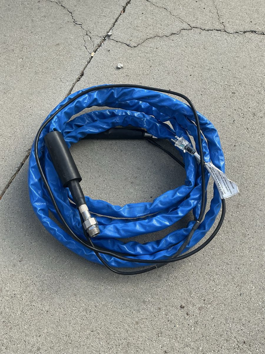 Blue Camco heated Water Hose with Electric Plug and Fittings 