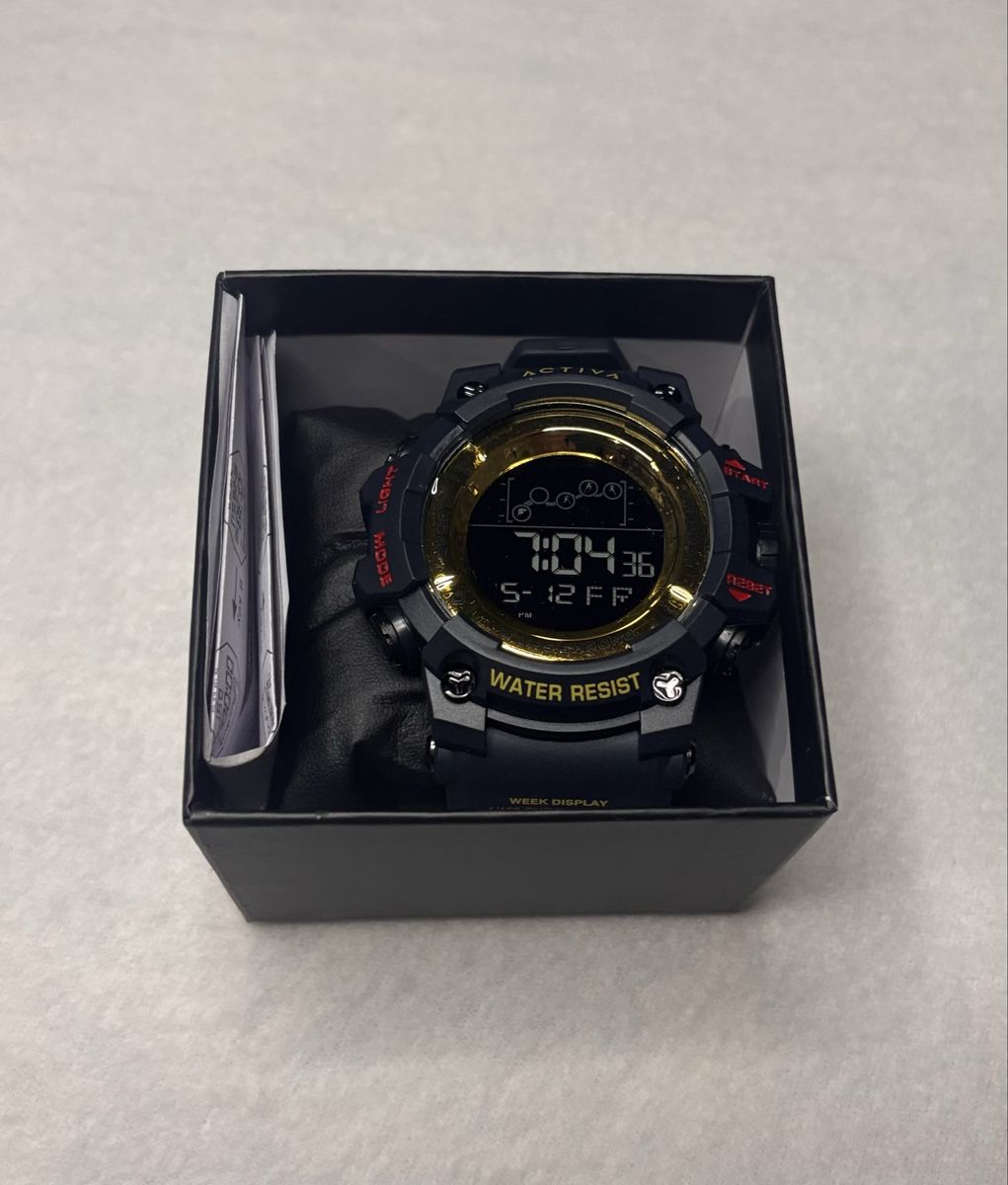Activa Digital Sports Watch Black and Gold Water Resistant with Box