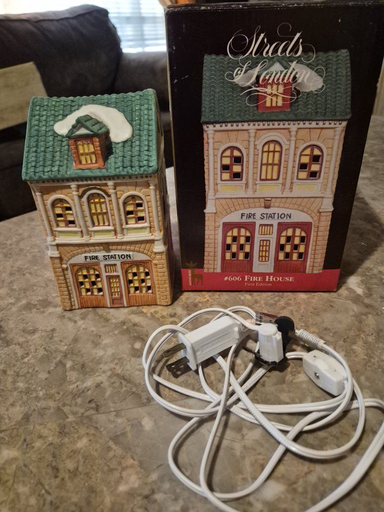 Mrads of London #606 Fire House First Edition Ceramic Christmas Village Building