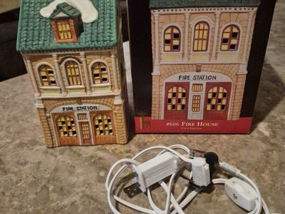 Mrads of London #606 Fire House First Edition Ceramic Christmas Village Building