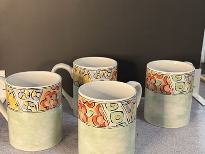 Corelle Coordinates Stoneware Mugs, Set of 4, Floral Pattern, Light Green