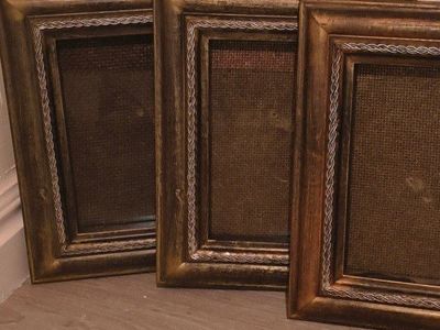 Set of 3 Ornate Gold Photo Frames with Burlap Inset