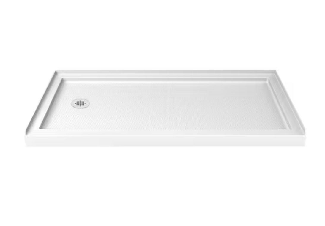 DreamLine SlimLine 60 in. x 36 in. Single Threshold Shower Pan Base in White with Left Hand Drain