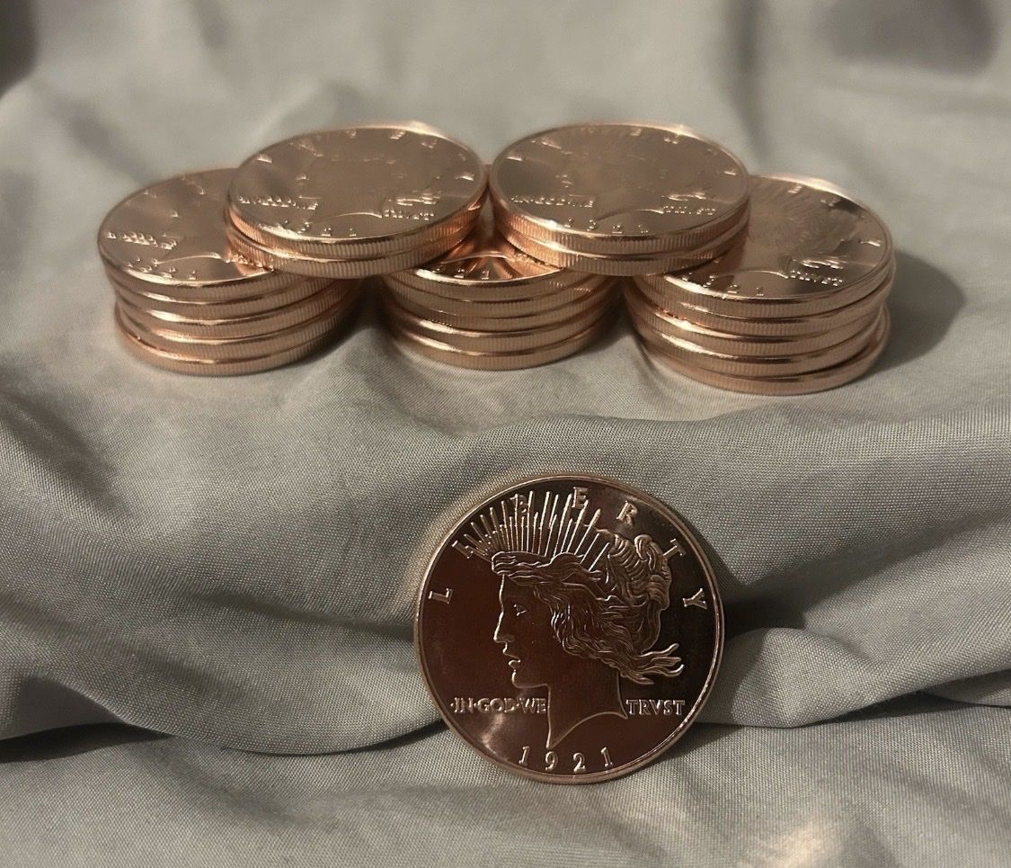 1 Ounce .999 Fine Copper Liberty Rounds - 20 Total