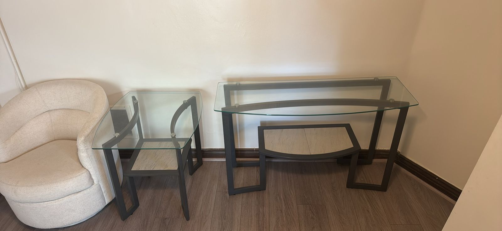 Glass Top Console Table & End Table Set - Metal Frame, Contemporary Design