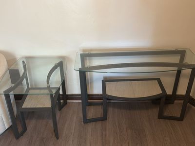 Glass Top Console Table & End Table Set - Metal Frame, Contemporary Design