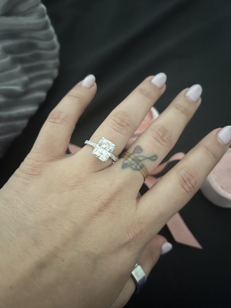 4ct Radiant Moissanite Ring - 14K White Gold & Hidden Halo