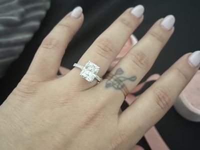 4ct Radiant Moissanite Ring - 14K White Gold & Hidden Halo