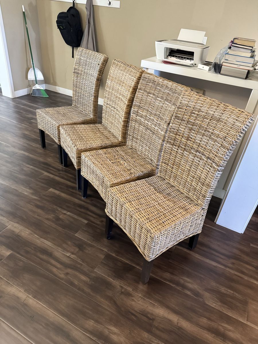 Four total Wicker Dining Chairs- Natural Weave Design, Sturdy Legs