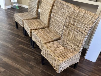 Four total Wicker Dining Chairs- Natural Weave Design, Sturdy Legs