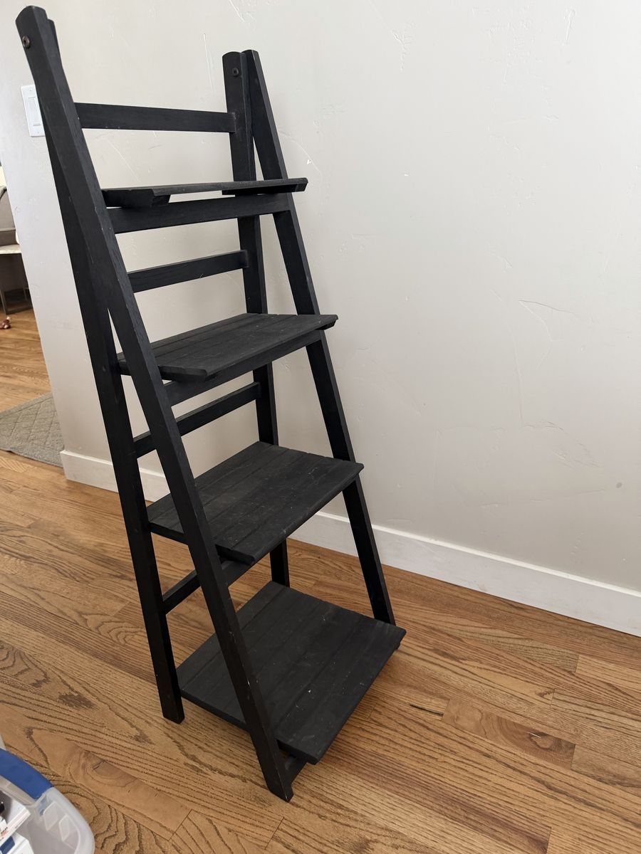 Black Wooden Ladder Bookshelf with 4-Tier Display Shelves