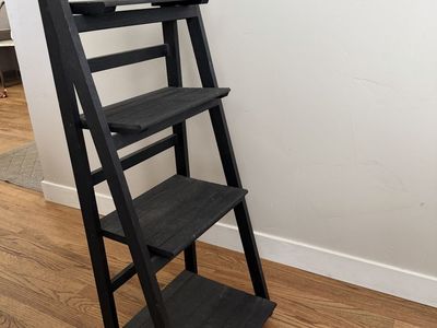 Black Wooden Ladder Bookshelf with 4-Tier Display Shelves