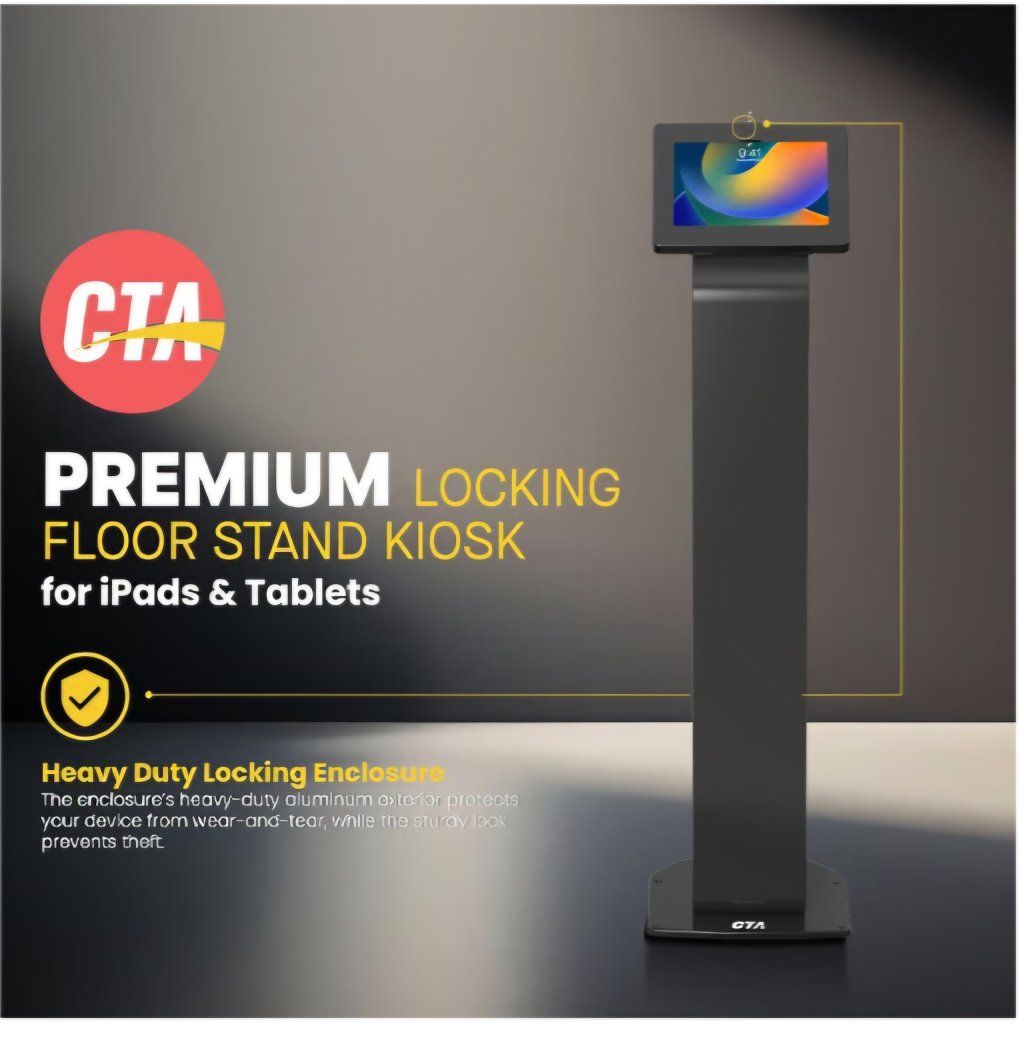 CTA Digital Premium Kiosk Floor Stand - Locking Floor Stand Kiosk - iPad 7th/8th/9th Gen 10.2" - Pro 11", 5th & 6th Gen, Surface