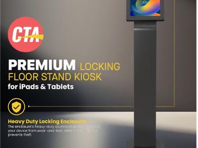 CTA Digital Premium Kiosk Floor Stand - Locking Floor Stand Kiosk - iPad 7th/8th/9th Gen 10.2" - Pro 11", 5th & 6th Gen, Surface