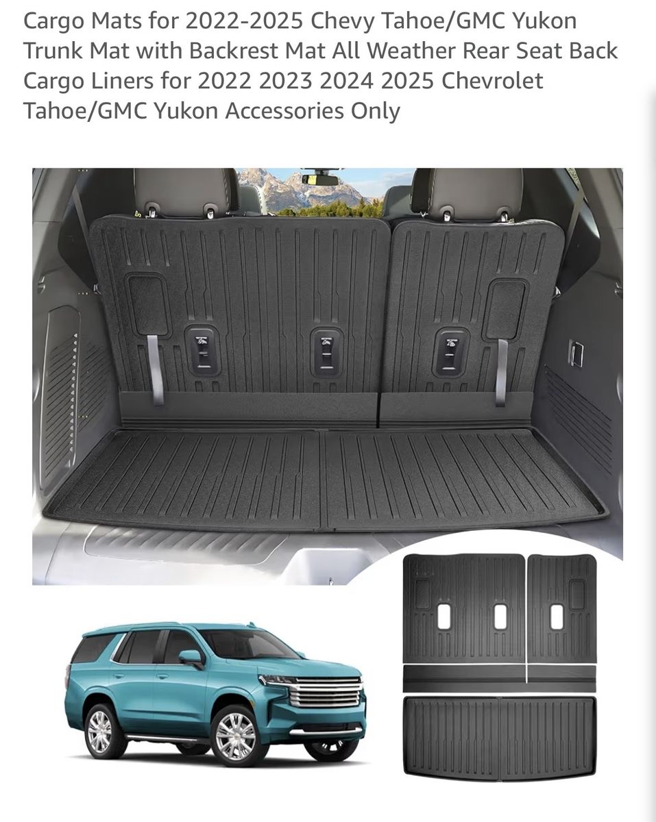 New , All-Weather Cargo & Trunk Mat Set for 2022-2025 Chevy Tahoe/GMC Yukon - Black, Durable Protection