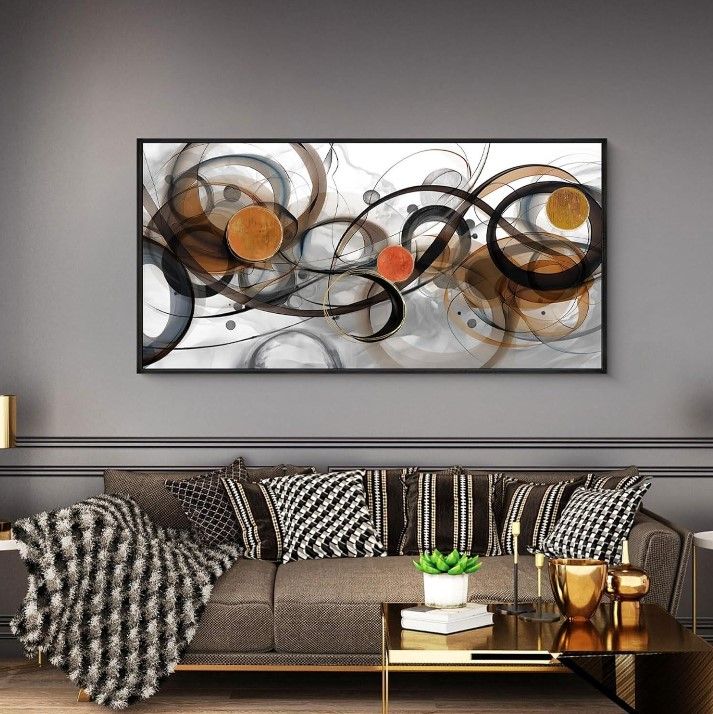 29" x 58" Black Framed Orange Abstract Canvas Wall Art