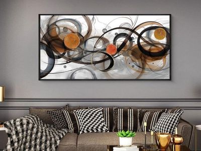29" x 58" Black Framed Orange Abstract Canvas Wall Art