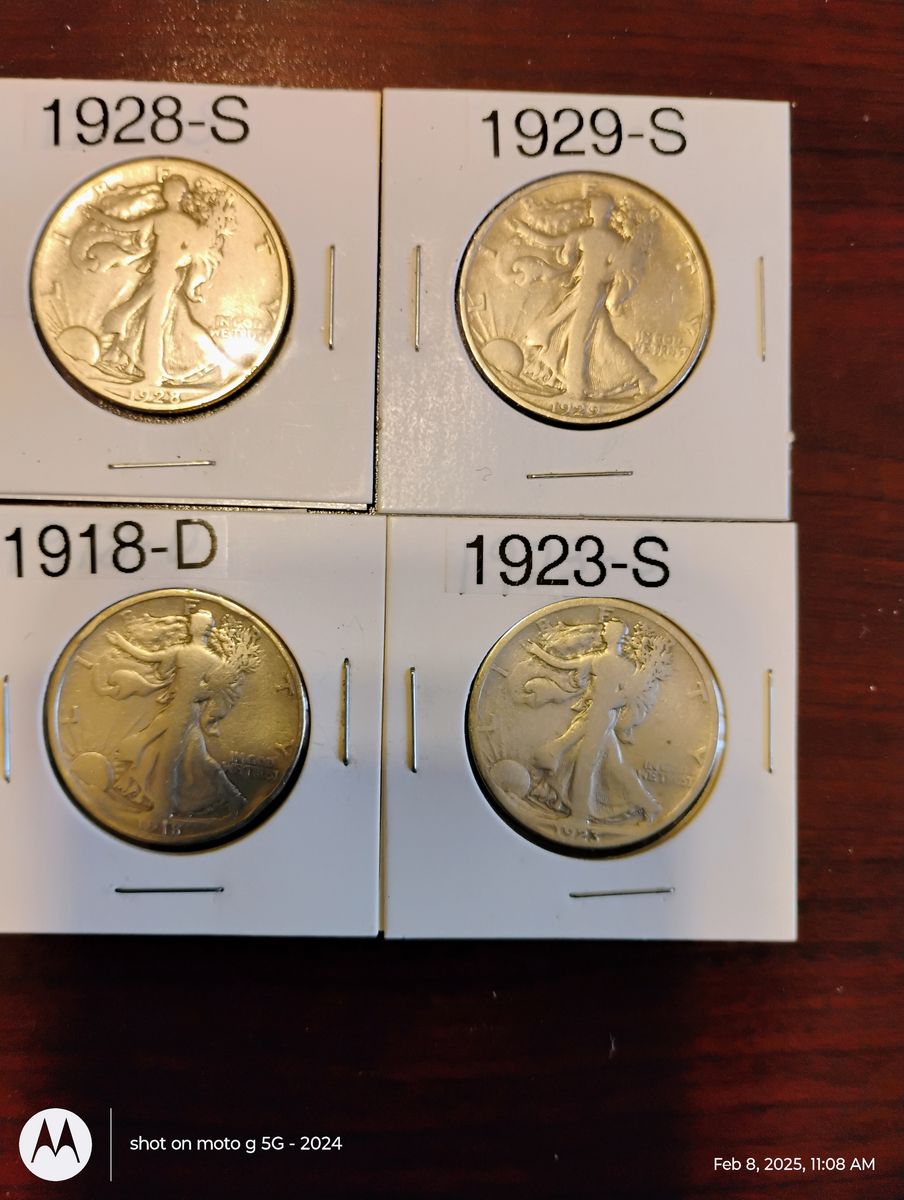 4 Walking Liberty Half Dollars, 90% Silver