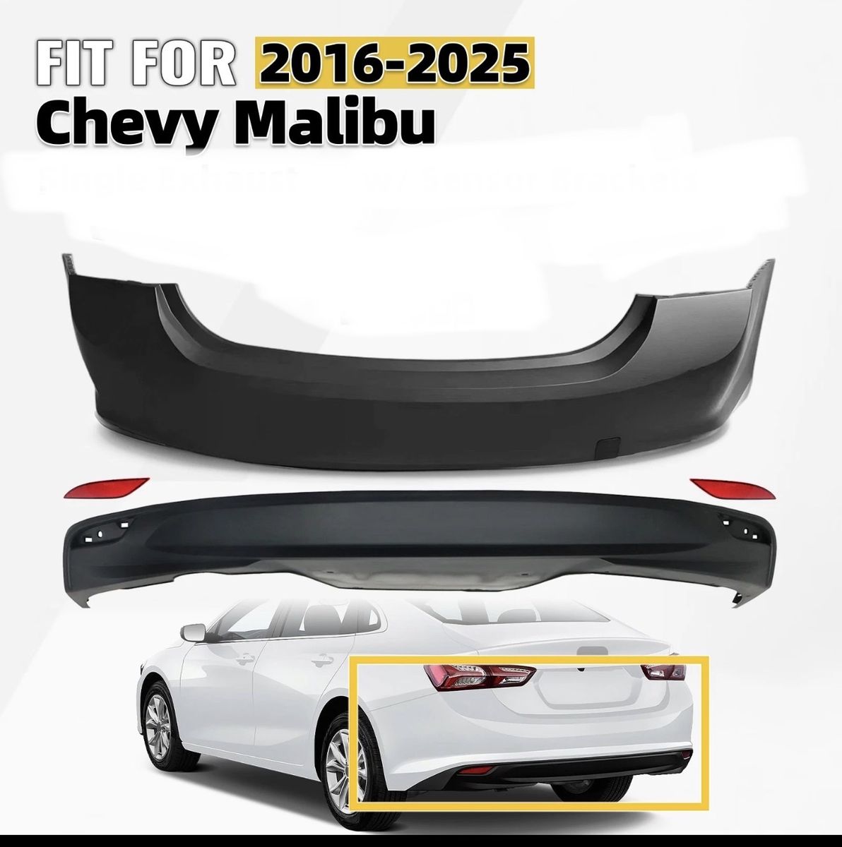 Rear Bumper with  Rear Lower Valance Cover for 2016-2025 Chevy Malibu