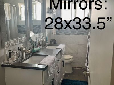 Pair of 28x33.5" Light Gray Textured Framed Bathroom Mirrors