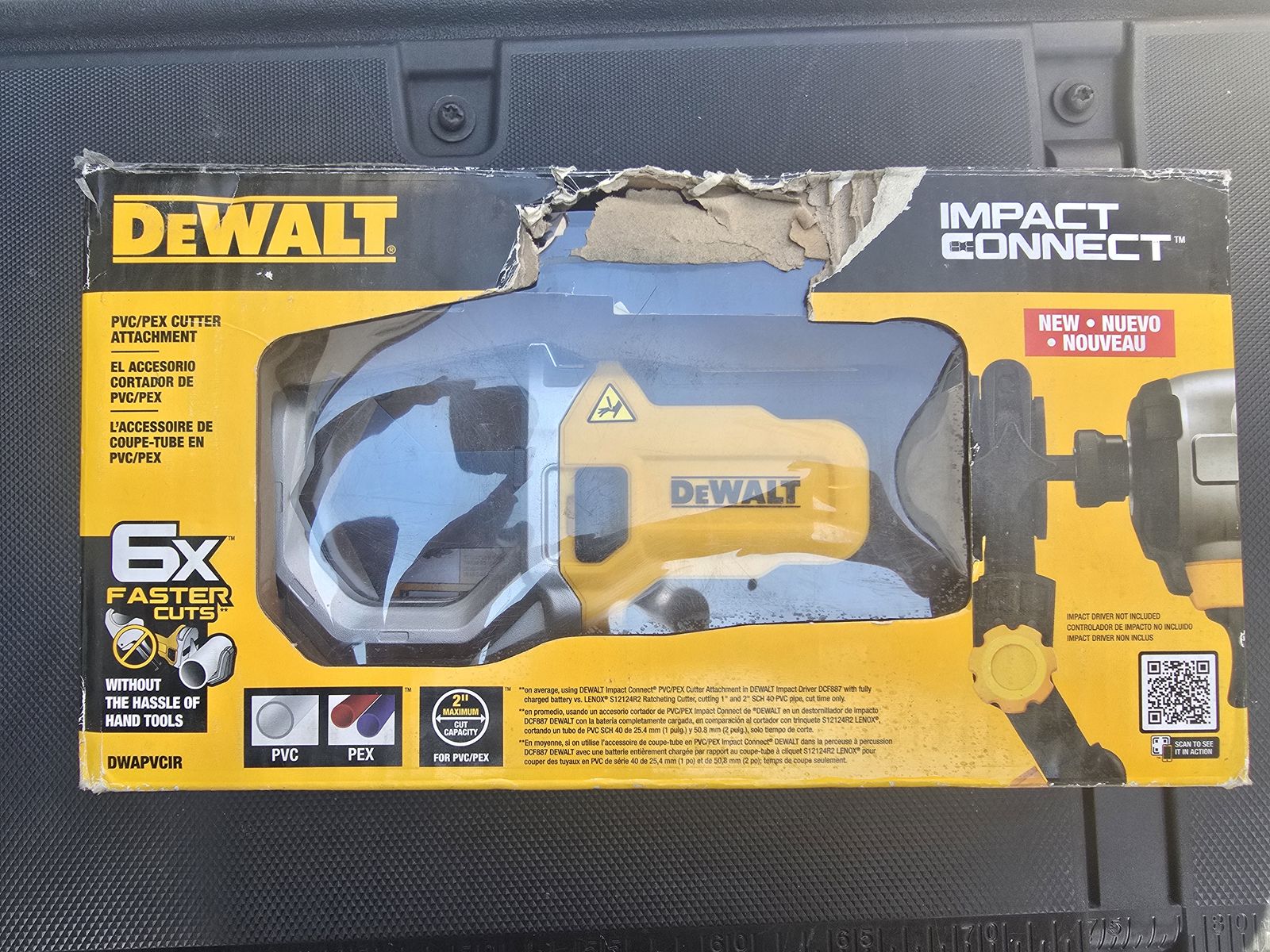 DEWALT IMPACT CONNECT PVC/PEX CUTTER WITH BRACE BRACKET - New but ripped package